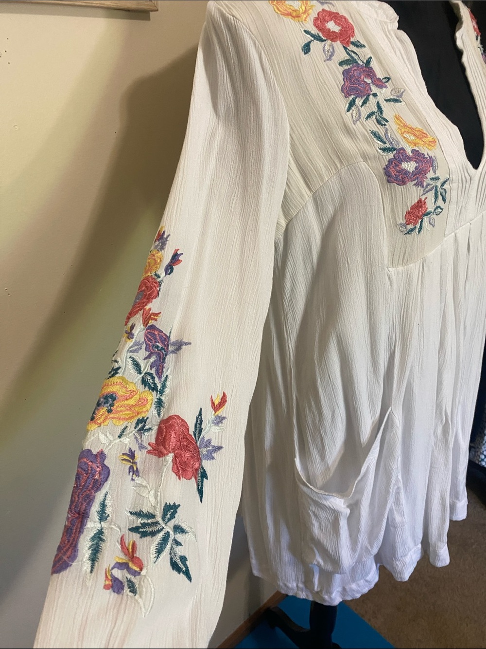 Free People Mia Boho Floral Embroidered White Dress Sz S 4-6 - Picture 3 of 9